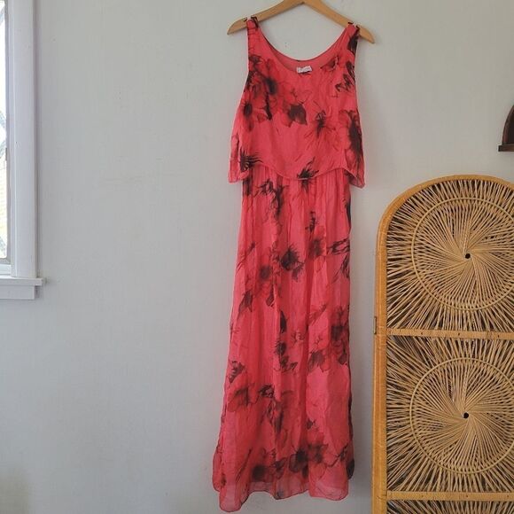 H. Trend Silk Dress Made In Italy Red Floral Sleeveless Small - Picture 1 of 8